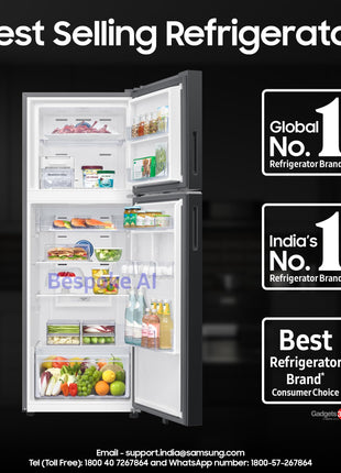 Samsung 330 L, 3 Star, Convertible 5-in-1, Digital Inverter, Frost Free Double Door, WiFi Enabled Bespoke AI Refrigerator (RT34DG5A4DBXHL, Luxe Black) 