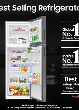 Samsung 350 L, 3 Star, Convertible 5-in-1, Digital Inverter, Frost Free Double Door, WiFi Enabled Bespoke AI Refrigerator (RT38DG5A4DS8HL, Elegant Inox, Silver) 