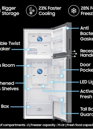 Samsung 350 L, 3 Star, Convertible 5-in-1, Digital Inverter, Frost Free Double Door, WiFi Enabled Bespoke AI Refrigerator (RT38DG5A4DS8HL, Elegant Inox, Silver) 