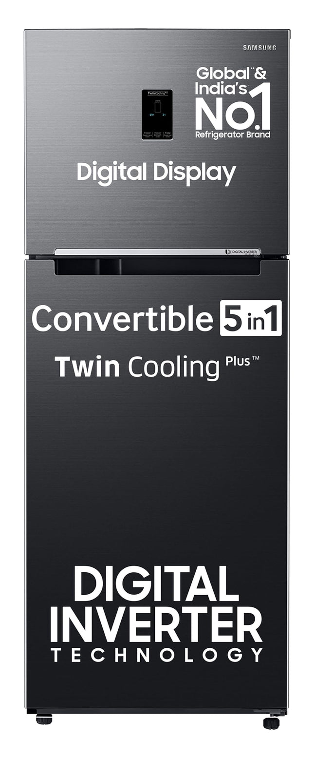 Samsung 385 L, 2 Star, Convertible 5-in-1 Digital Inverter, with Display Frost Free Double Door Refrigerator (RT42C5532BX/HL, Luxe Black, 2025 Model) 