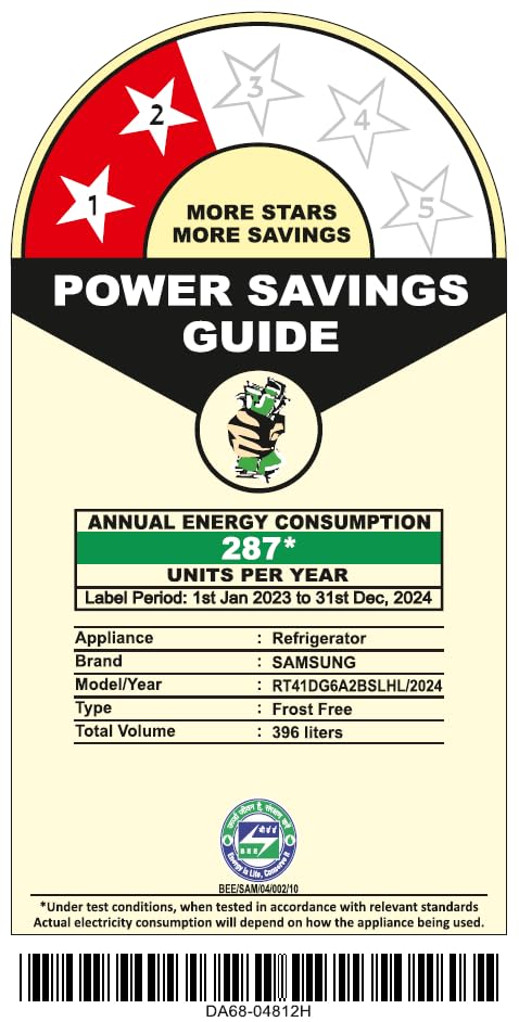 Samsung 396 L, 2 Star, Convertible 5-in-1, Digital Inverter, Frost Free Double Door, Bespoke AI WiFi Enabled Refrigerator (RT41DG6A2BSLHL, Silver, Real Steel) 