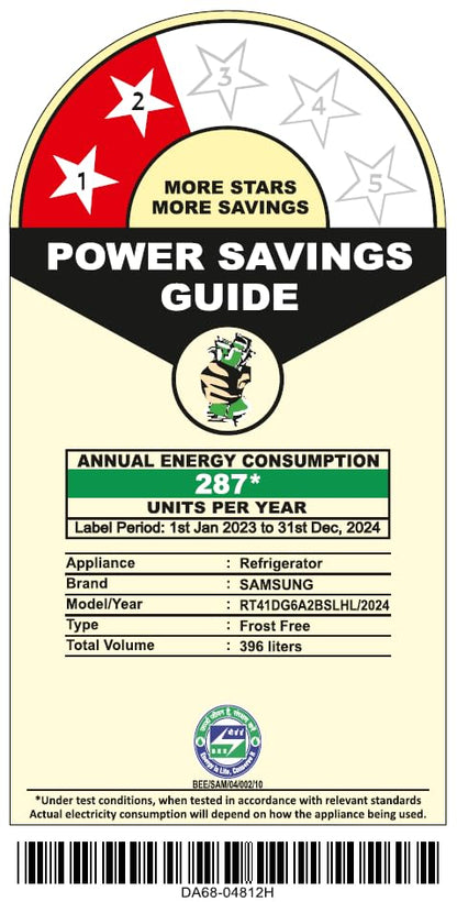 Samsung 396 L, 2 Star, Convertible 5-in-1, Digital Inverter, Frost Free Double Door, Bespoke AI WiFi Enabled Refrigerator (RT41DG6A2BSLHL, Silver, Real Steel) 