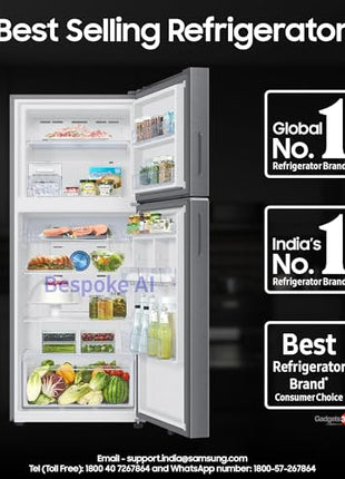 Samsung 396 L, 2 Star, Convertible 5-in-1, Digital Inverter, Frost Free Double Door, Bespoke AI WiFi Enabled Refrigerator (RT41DG6A2BSLHL, Silver, Real Steel) 