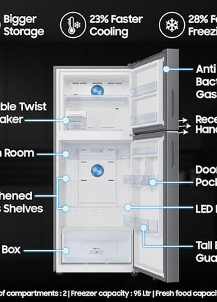 Samsung 396 L, 2 Star, Convertible 5-in-1, Digital Inverter, Frost Free Double Door, Bespoke AI WiFi Enabled Refrigerator (RT41DG6A2BSLHL, Silver, Real Steel) 