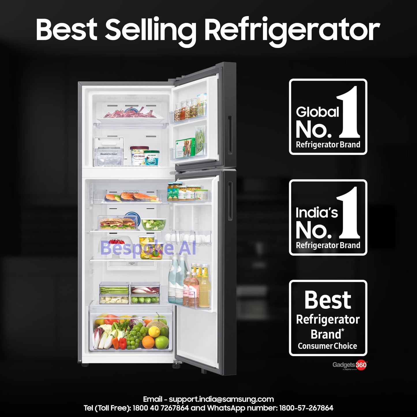 Samsung 396 L, 3 Star, Convertible 5-in-1, Digital Inverter, Frost Free Double Door, Bespoke AI WiFi Enabled Refrigerator (RT41DG6A4DB1HL, Black Matte/Black DOI) 
