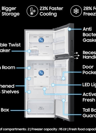 Samsung 396 L, 3 Star, Convertible 5-in-1, Digital Inverter, Frost Free Double Door, Bespoke AI WiFi Enabled Refrigerator (RT41DG6A4DB1HL, Black Matte/Black DOI) 