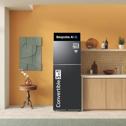 Samsung 396 L, 3 Star, Convertible 5-in-1, Digital Inverter, Frost Free Double Door, Bespoke AI WiFi Enabled Refrigerator (RT41DG6A4DB1HL, Black Matte/Black DOI) 