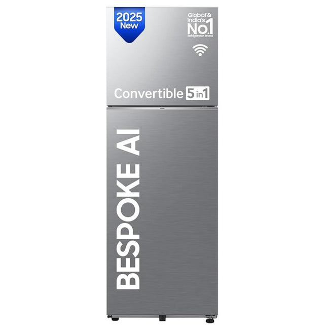 Samsung 396 L Frost Free Double Door Refrigerator 2 Star Convertible 5-in-1 Digital Inverter Bespoke AI WiFi Enabled (RT41DG6A2BS8, Silver, Real Steel, 2025 Model) 