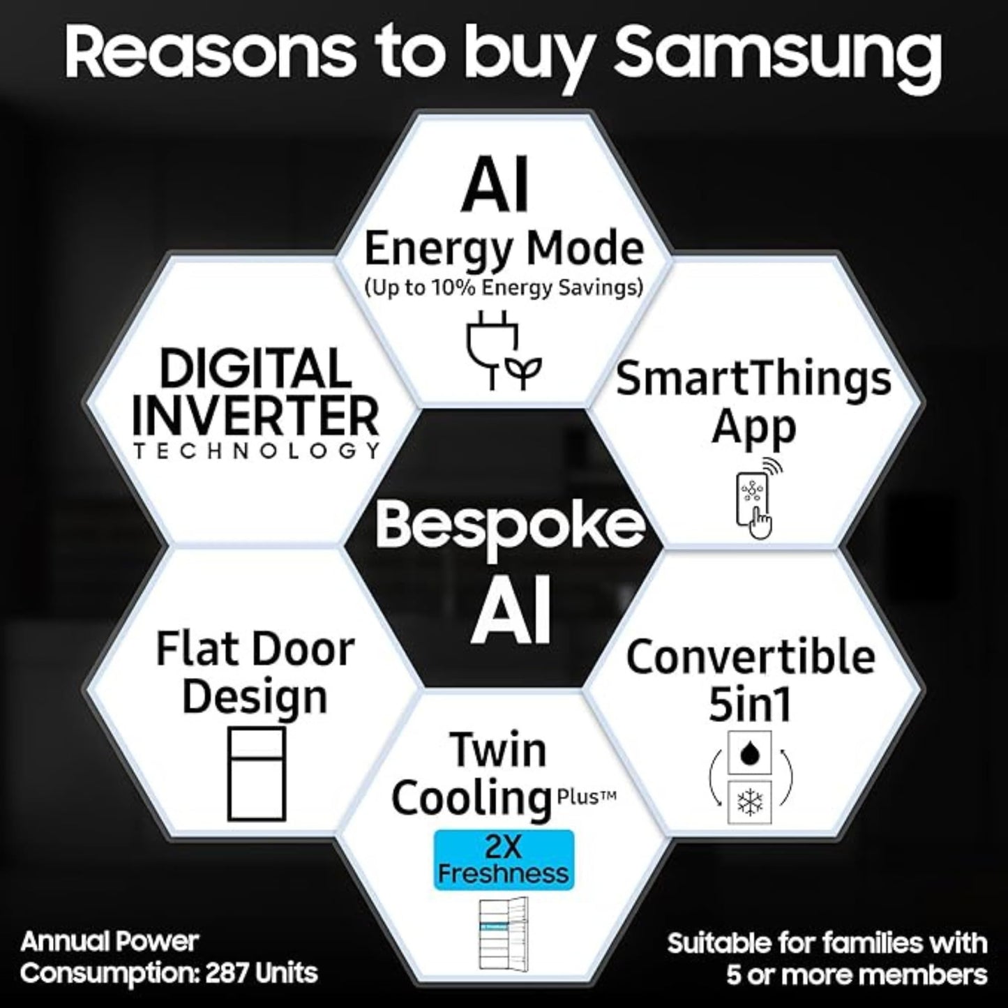Samsung 396 L Frost Free Double Door Refrigerator 2 Star Convertible 5-in-1 Digital Inverter Bespoke AI WiFi Enabled (RT41DG6A2BS8, Silver, Real Steel, 2025 Model) 