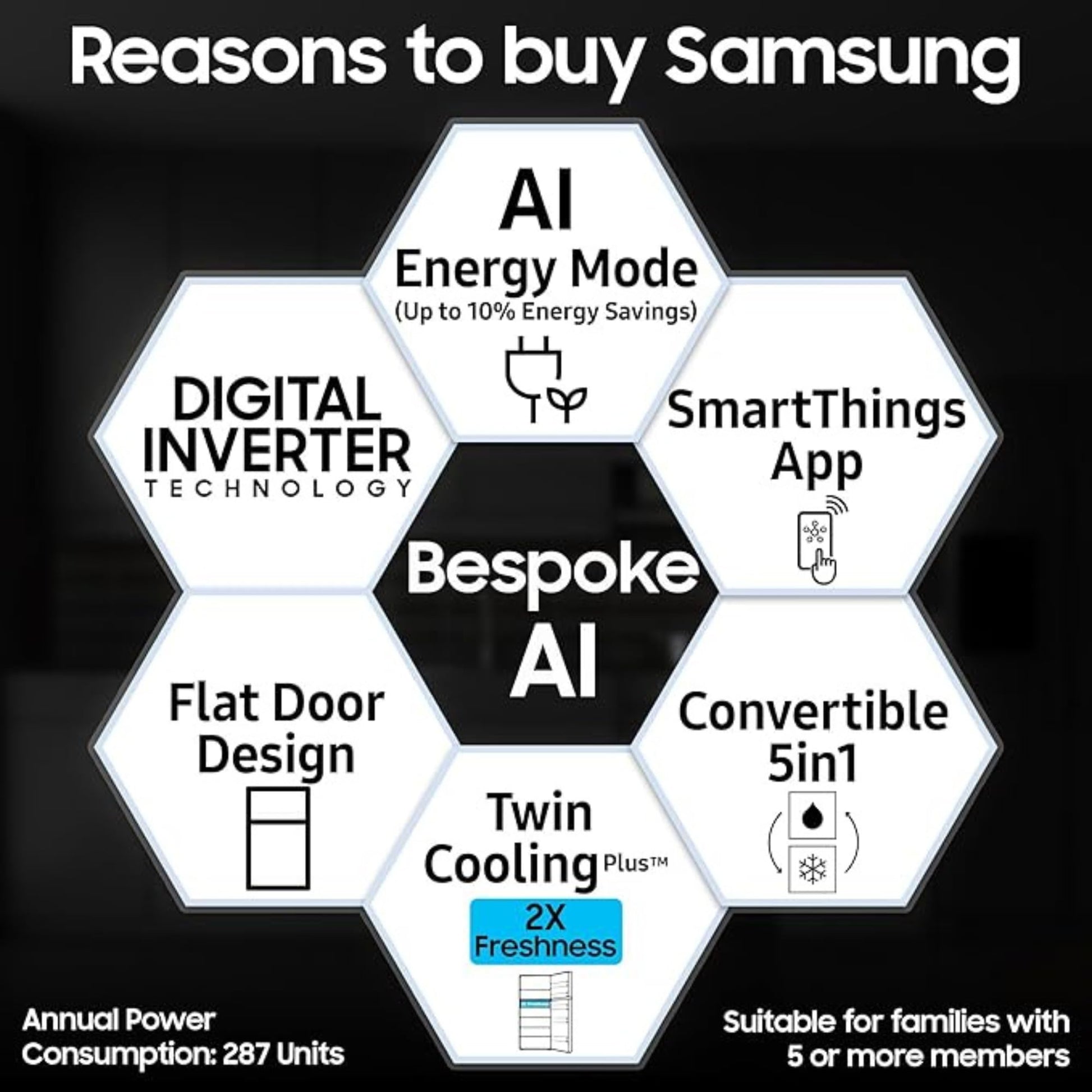Samsung 396 L Frost Free Double Door Refrigerator 2 Star Convertible 5-in-1 Digital Inverter Bespoke AI WiFi Enabled (RT41DG6A2BS8, Silver, Real Steel, 2025 Model) 