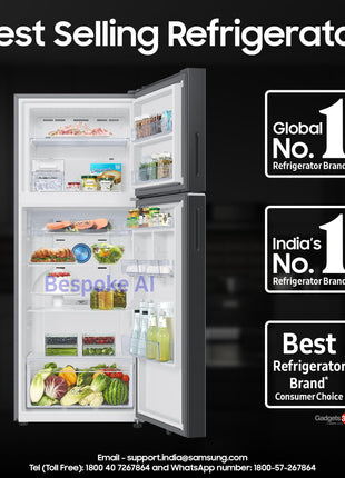 Samsung 419 L, 3 Star, Convertible 5-in-1, Digital Inverter, Frost Free Double Door, Bespoke AI WiFi Enabled Refrigerator (RT45DG6A4DB1HL, Black Matte/Black DOI) 