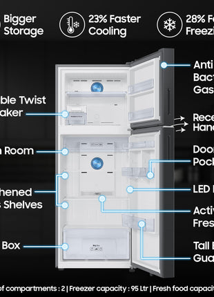 Samsung 419 L, 3 Star, Convertible 5-in-1, Digital Inverter, Frost Free Double Door, Bespoke AI WiFi Enabled Refrigerator (RT45DG6A4DB1HL, Black Matte/Black DOI) 