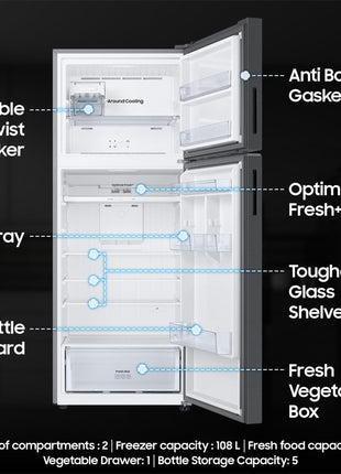 Samsung 465 L, 1 Star, Optimal Fresh+, Digital Inverter, Frost Free Double Door AI Enabled Smart Refrigerator with WiFi (RT51DG682AB1TL, Black Matt) 