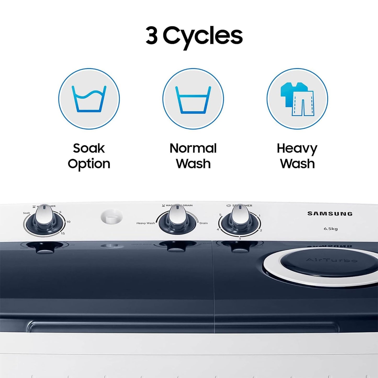 Samsung 6.5 kg, 5 star, Semi-Automatic Top Load Washing Machine (WT65R2200LL/TL, Air Turbo Drying, LIGHT GRAY) 