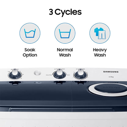 Samsung 6.5 kg, 5 star, Semi-Automatic Top Load Washing Machine (WT65R2200LL/TL, Air Turbo Drying, LIGHT GRAY) 