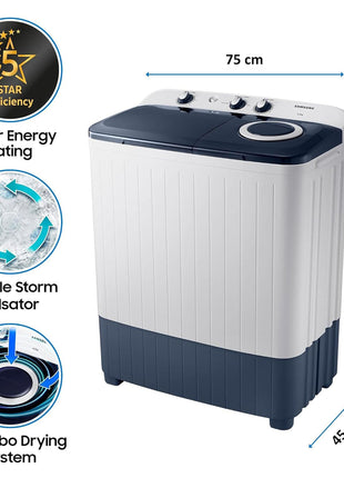 Samsung 6.5 kg, 5 star, Semi-Automatic Top Load Washing Machine (WT65R2200LL/TL, Air Turbo Drying, LIGHT GRAY) 
