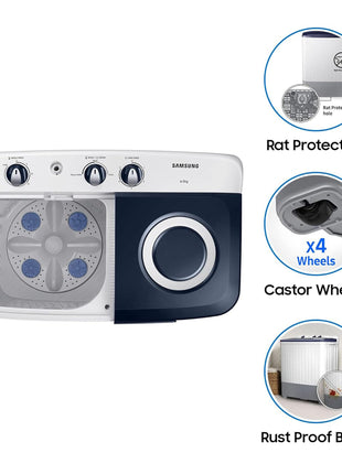 Samsung 6.5 kg, 5 star, Semi-Automatic Washing Machine (WT65R2200LL/TL, Air Turbo Drying, LIGHT GRAY) 