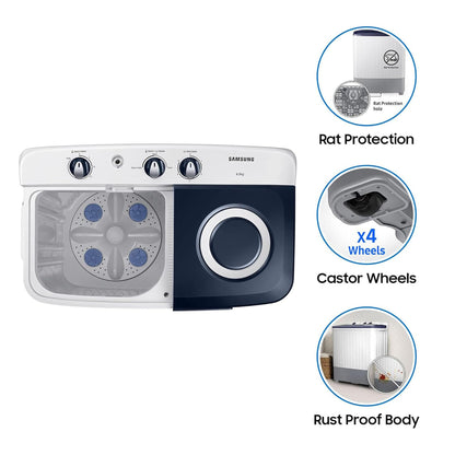 Samsung 6.5 kg, 5 star, Semi-Automatic Washing Machine (WT65R2200LL/TL, Air Turbo Drying, LIGHT GRAY) 
