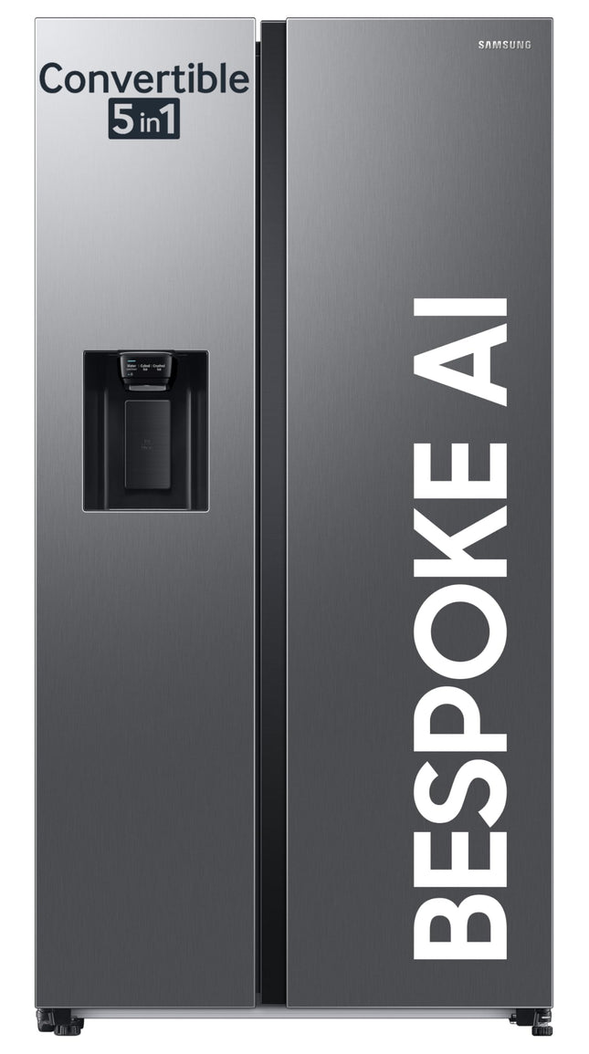 Samsung 633 L, 3 Star, Frost Free, Double Door, Convertible 5-in-1 Digital Inverter, Side By Side Refrigerator with AI, WiFi & Water & Ice Dispenser (RS78CG8543S9HL, Silver, Refined Inox) 