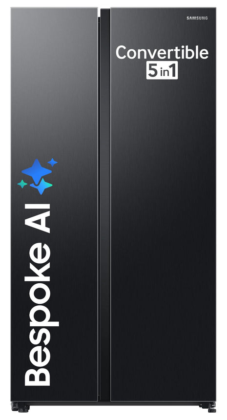 Samsung 653 L, 3 Star, Frost Free, Double Door, Convertible 5-in-1 Digital Inverter, Side By Side AI Enabled Smart Refrigerator with WiFi (RS76CG8003B1HL, Black Matte/Black DOI) 