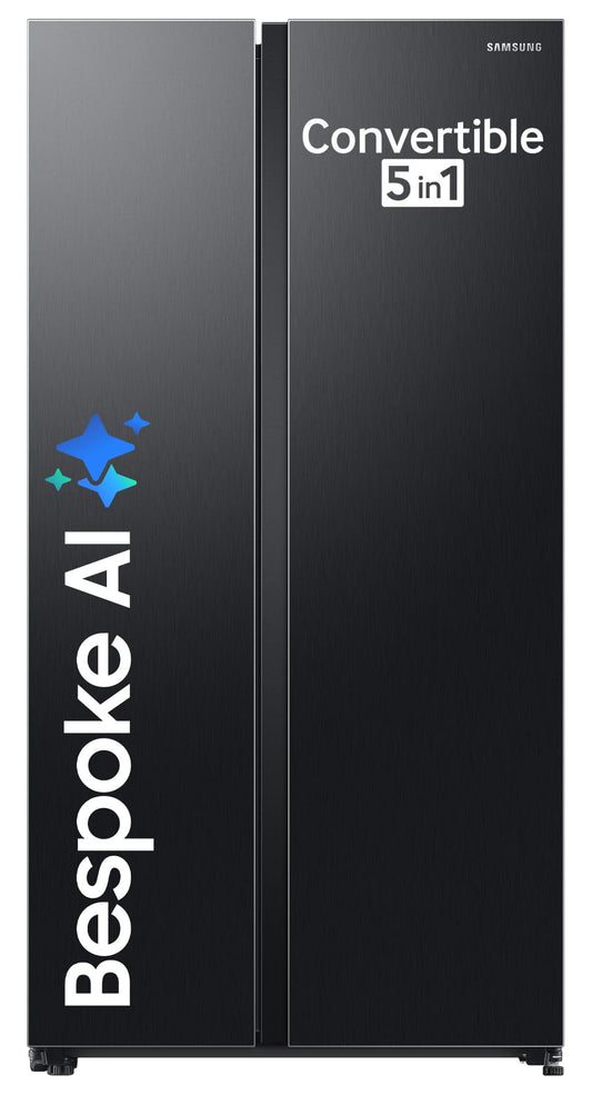 Samsung 653 L, 3 Star, Frost Free, Double Door, Convertible 5-in-1 Digital Inverter, Side By Side AI Enabled Smart Refrigerator with WiFi (RS76CG8003B1HL, Black Matte/Black DOI) 