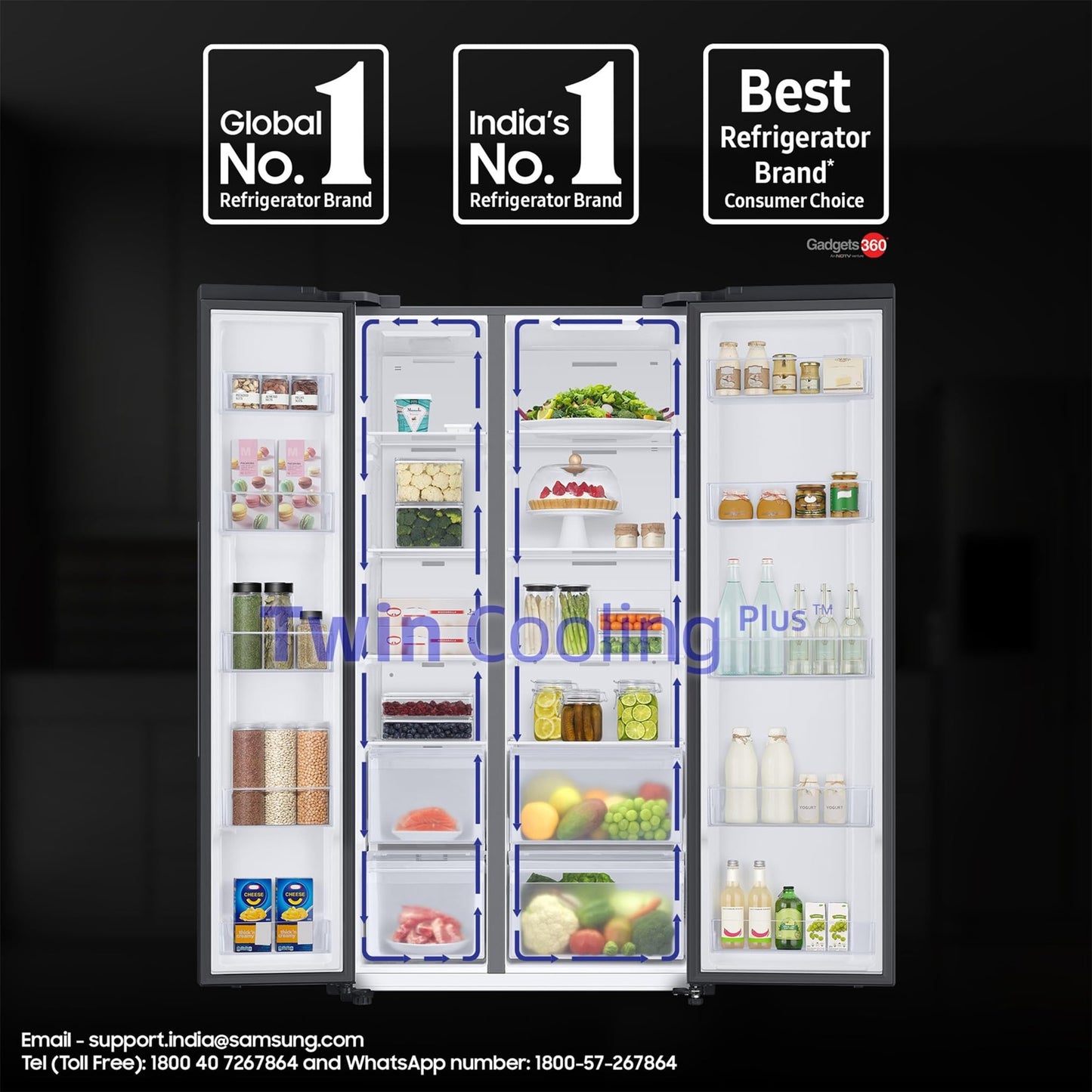 Samsung 653 L, 3 Star, Frost Free, Double Door, Convertible 5-in-1 Digital Inverter, Side By Side AI Enabled Smart Refrigerator with WiFi (RS76CG8003B1HL, Black Matte/Black DOI) 