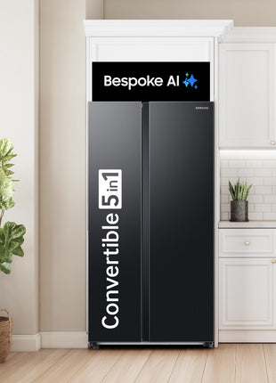 Samsung 653 L, 3 Star, Frost Free, Double Door, Convertible 5-in-1 Digital Inverter, Side By Side AI Enabled Smart Refrigerator with WiFi (RS76CG8003B1HL, Black Matte/Black DOI) 