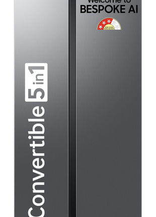 Samsung 653 L, 3 Star, Frost Free, Double Door, Convertible 5-in-1 Digital Inverter, Side By Side AI Enabled Smart Refrigerator with WiFi (RS76CG8003S9HL, Silver, Refined Inox, 2025 Model) 
