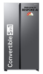 Samsung 653 L, 3 Star, Frost Free, Double Door, Convertible 5-in-1 Digital Inverter, Side By Side AI Enabled Smart Refrigerator with WiFi (RS76CG8003S9HL, Silver, Refined Inox, 2025 Model) 