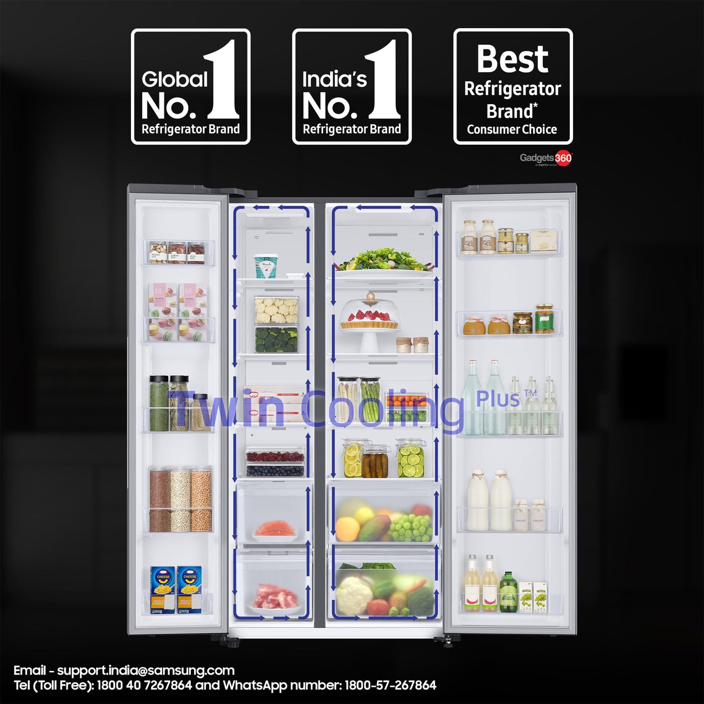 Samsung 653 L, 3 Star, Frost Free, Double Door, Convertible 5-in-1 Digital Inverter, Side By Side AI Enabled Smart Refrigerator with WiFi (RS76CG8003S9HL, Silver, Refined Inox, 2025 Model) 