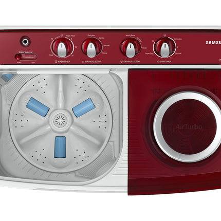 Samsung 7.5 Kg Inverter 5 Star Semi Automatic Top Load Washing Machine (WT75B3200RR/TL, Light Grey & Red Base, Air turbo drying) 