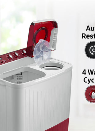 Samsung 7.5 Kg Inverter 5 Star Semi Automatic Top Load Washing Machine (WT75B3200RR/TL, Light Grey & Red Base, Air turbo drying) 