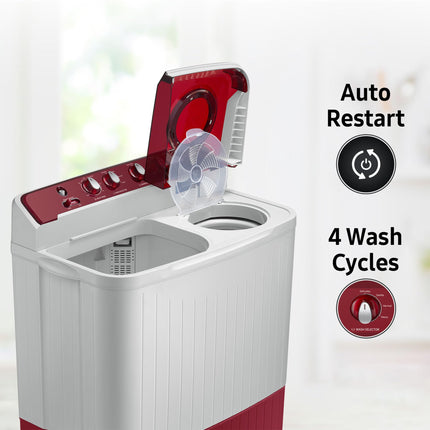 Samsung 7.5 Kg Inverter 5 Star Semi Automatic Top Load Washing Machine (WT75B3200RR/TL, Light Grey & Red Base, Air turbo drying) 