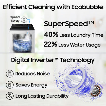 Samsung 7 kg, 5 star, Eco Bubble Technology with Super Speed, Soft Closing Door, Fully-Automatic Top Load Washing Machine (WA70BG4545BGTL, Light Gray) 