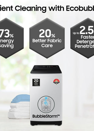 Samsung 7 kg, 5 star, Eco Bubble Technology with Super Speed, Soft Closing Door, Fully-Automatic Top Load Washing Machine (WA70BG4545BGTL, Light Gray) 