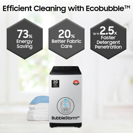 Samsung 7 kg, 5 star, Eco Bubble Technology with Super Speed, Soft Closing Door, Fully-Automatic Top Load Washing Machine (WA70BG4545BGTL, Light Gray) 