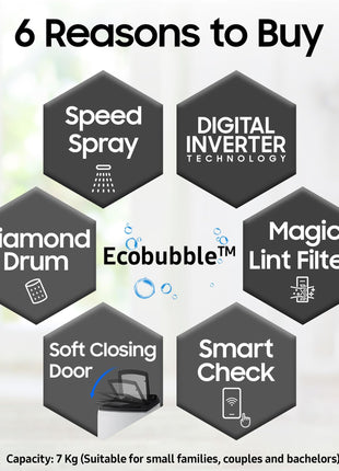 Samsung 7 kg, 5 star, Eco Bubble Technology with Super Speed, Soft Closing Door, Fully-Automatic Top Load Washing Machine (WA70BG4545BGTL, Light Gray) 