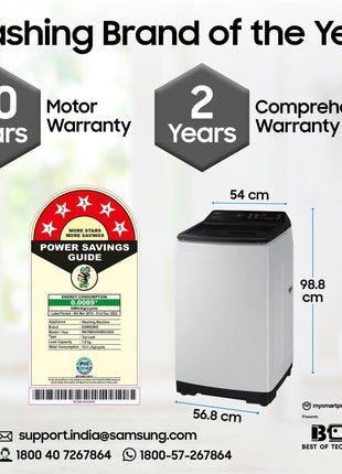 Samsung 7 kg, 5 star, Eco Bubble Technology with Super Speed, Soft Closing Door, Fully-Automatic Top Load Washing Machine (WA70BG4545BGTL, Light Gray) 