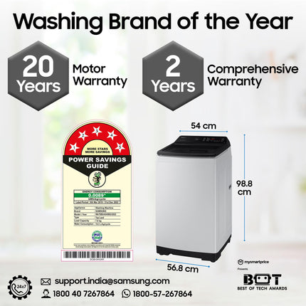 Samsung 7 kg, 5 star, Eco Bubble Technology with Super Speed, Soft Closing Door, Fully-Automatic Top Load Washing Machine (WA70BG4545BGTL, Light Gray) 