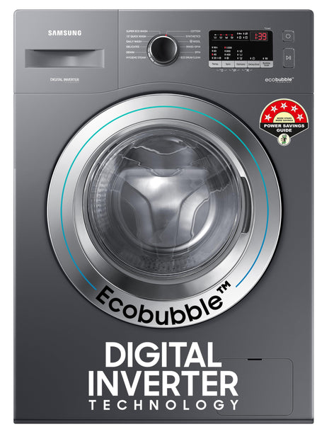 Samsung 7 kg, 5 star, EcoBubble Technology, Hygiene Steam with Inbuilt Heater, Digital Inverter, Fully-Automatic Front Load Washing Machine (WW70R22EK0X/TL, INOX GRAY) 