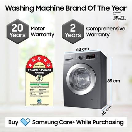 Samsung 7 kg, 5 star, EcoBubble Technology, Hygiene Steam with Inbuilt Heater, Digital Inverter, Fully-Automatic Front Load Washing Machine (WW70R22EK0X/TL, INOX GRAY) 