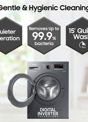 Samsung 7 kg, 5 star, EcoBubble Technology, Hygiene Steam with Inbuilt Heater, Digital Inverter, Fully-Automatic Front Load Washing Machine (WW70R22EK0X/TL, INOX GRAY) 
