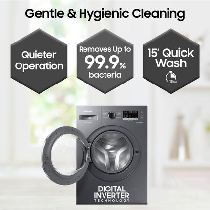 Samsung 7 kg, 5 star, EcoBubble Technology, Hygiene Steam with Inbuilt Heater, Digital Inverter, Fully-Automatic Front Load Washing Machine (WW70R22EK0X/TL, INOX GRAY) 