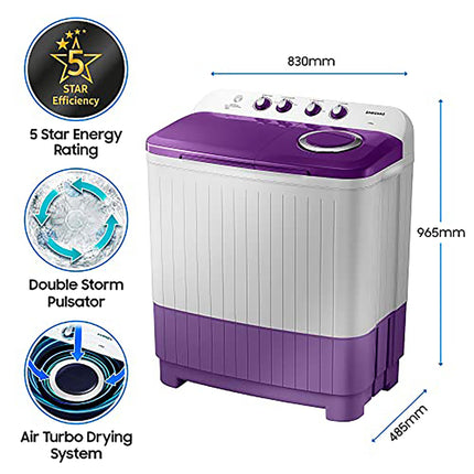 Samsung 7 kg, 5 star, Semi-Automatic Washing Machine (WT70M3000UU/TL, Air Turbo Drying, LIGHT GRAY) 