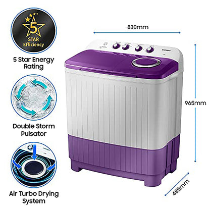 Samsung 7 kg, 5 star, Semi-Automatic Washing Machine (WT70M3000UU/TL, Air Turbo Drying, LIGHT GRAY) 