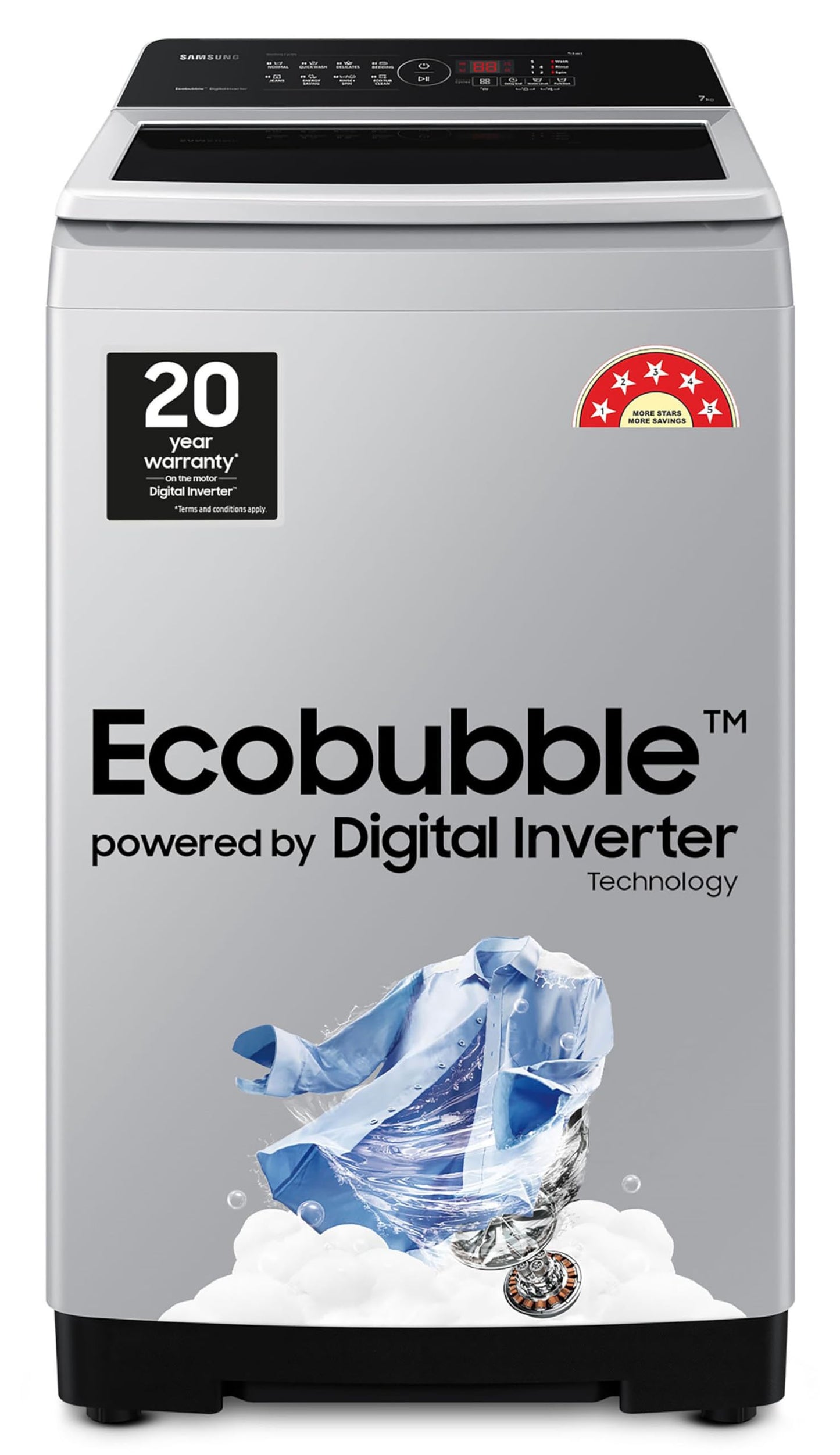 Samsung 7 kg, Eco Bubble Techn, Digital Inverter Motor, Soft Closing Door, Fully-Automatic Top Load Washing Machine (WA70BG4441YYTL, Lavender Gray) 