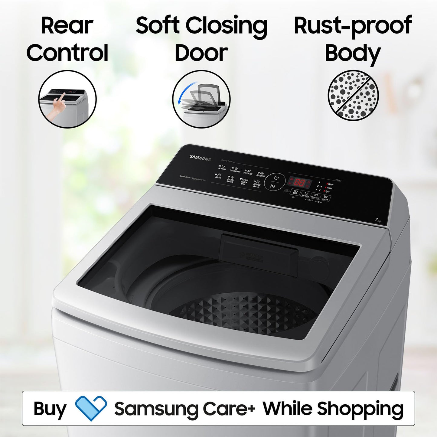 Samsung 7 kg, Eco Bubble Technology, Digital Inverter Motor, Soft Closing Door, Fully-Automatic Top Load Washing Machine (WA70BG4441YYTL, Lavender Gray) 