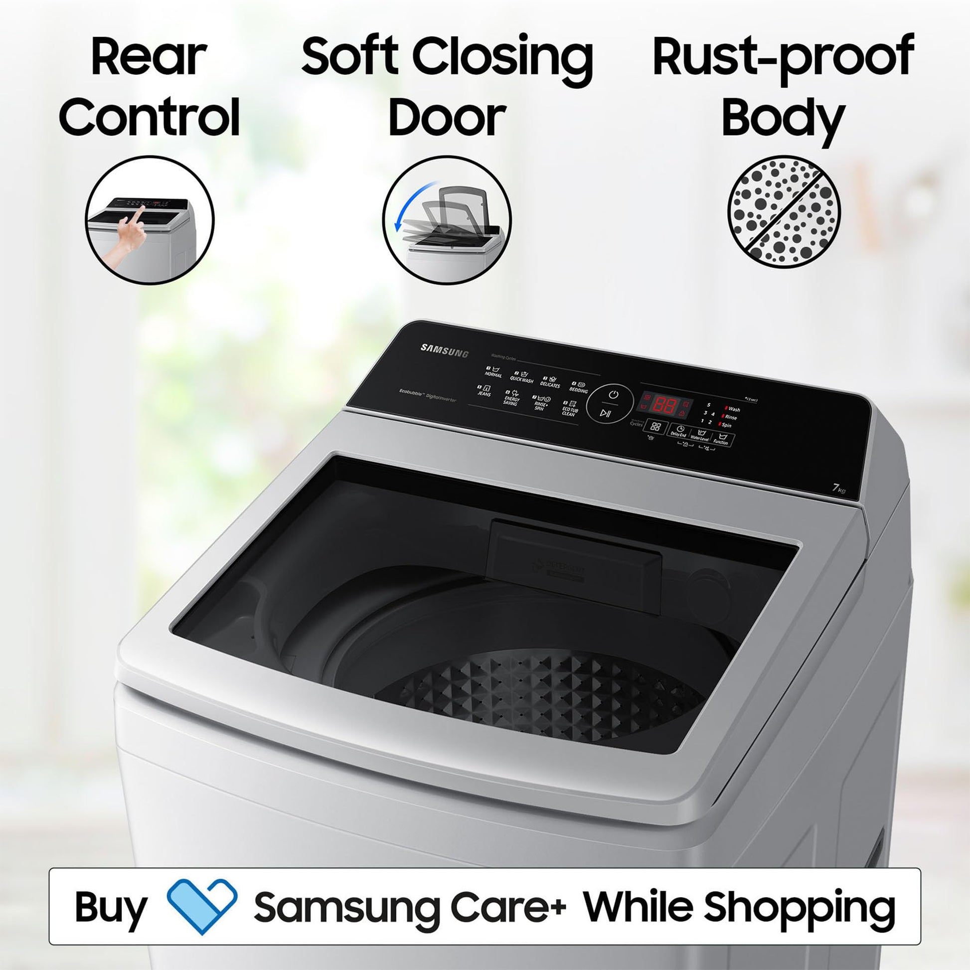 Samsung 7 kg, Eco Bubble Technology, Digital Inverter Motor, Soft Closing Door, Fully-Automatic Top Load Washing Machine (WA70BG4441YYTL, Lavender Gray) 