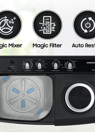 Samsung 8.5 kg, 5 star, Semi-Automatic Washing Machine (WT85C4200GG/TL, Air Turbo Drying, LIGHT GRAY) 