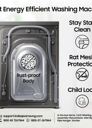 Samsung 8 Kg 5 Star Eco Bubble Technology, AI Control & Wi-Fi, Fully-Automatic Front Loading Washing Machine Appliance (WW80T504DAN1TL, Digital Inverter, In-Built Heater, Inox) 